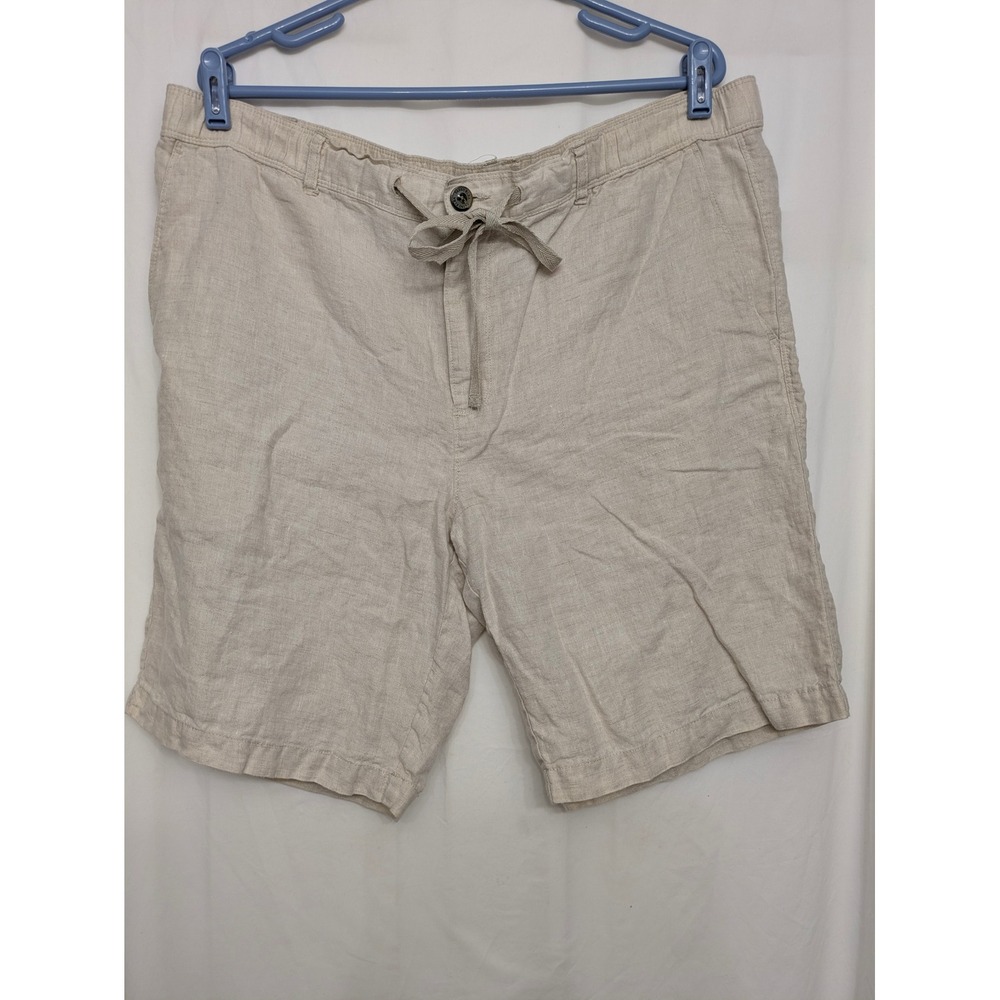 Tasso Elba Island Men's L 100% Linen Shorts Beige Tan Drawstring Casual 42